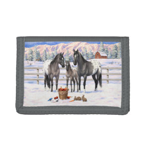 Grulla Gray Appaloosa Horses On A Farm In Snow Tri-fold Wallet
