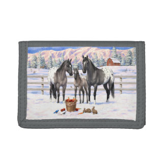 Grulla Gray Appaloosa Horses On A Farm In Snow Trifold Wallet