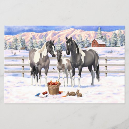 Grulla Pinto Gray Paint Horses on a Winter Farm