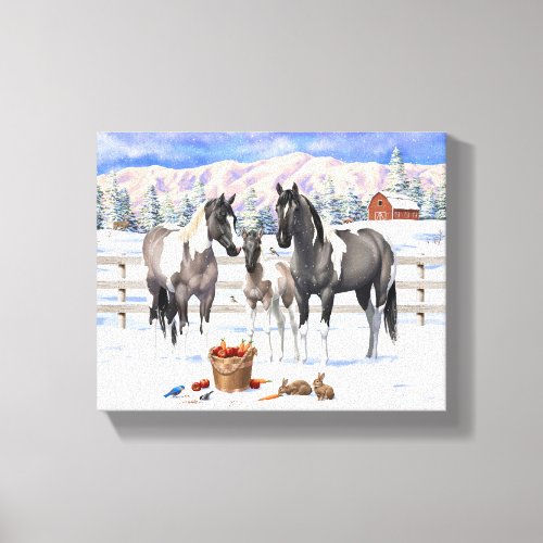 Grulla Pinto Gray Paint Horses on a Winter Farm Canvas Print