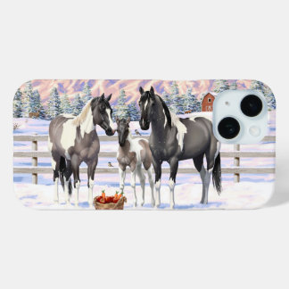Grulla Pinto Gray Paint Horses on a Winter Farm iPhone 15 Case
