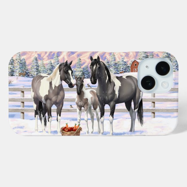 Grulla Pinto Gray Paint Horses on a Winter Farm Case-Mate iPhone Case (Back (Horizontal))