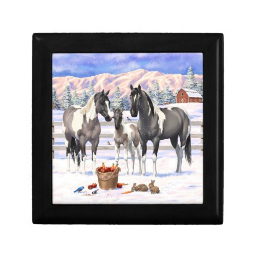 Grulla Pinto Gray Paint Horses on a Winter Farm Gift Box