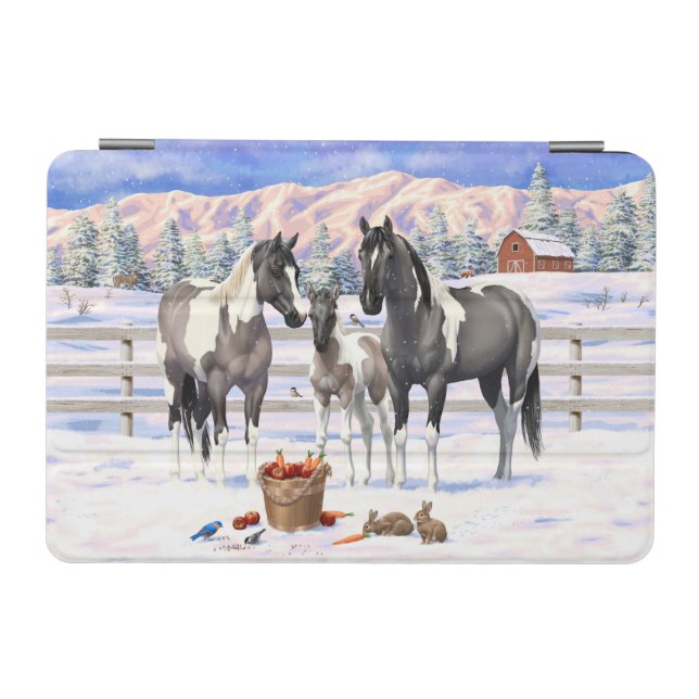 Grulla Pinto Gray Paint Horses on a Winter Farm iPad Mini Cover (Horizontal)