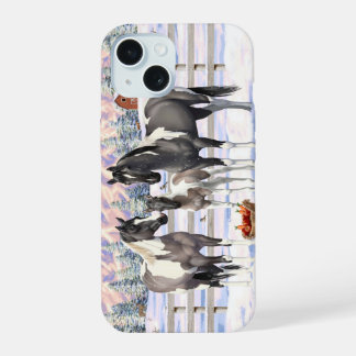Grulla Pinto Gray Paint Horses on a Winter Farm iPhone 15 Case