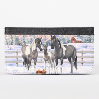 Grulla Pinto Gray Paint Horses on a Winter Farm iPhone X Wallet Case