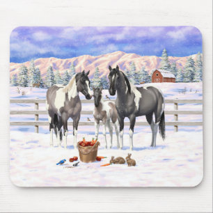 Grulla Pinto Gray Paint Horses on a Winter Farm Mouse Pad