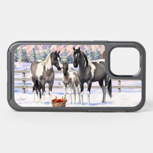 Grulla Pinto Gray Paint Horses on a Winter Farm OtterBox Symmetry iPhone 12 Case