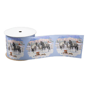 Grulla Pinto Gray Paint Horses on a Winter Farm Satin Ribbon