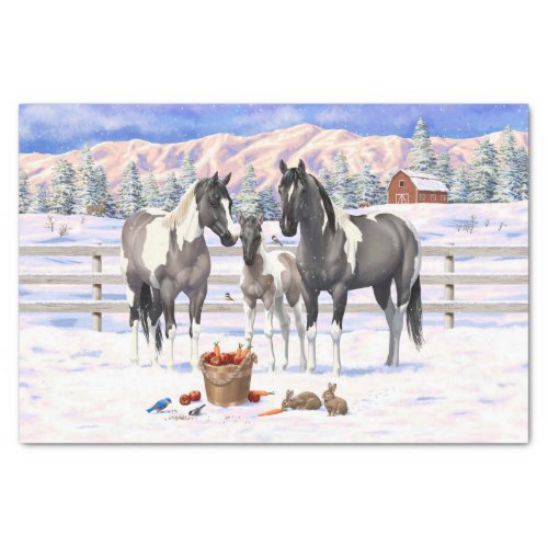 Grulla Pinto Gray Paint Horses on a Winter Farm Tissue Paper