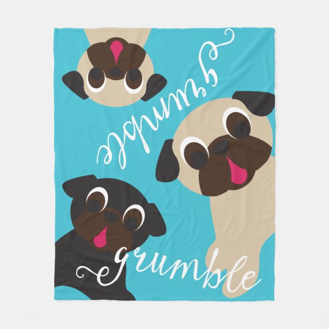 Grumble, Grumble Pug Fleece Blanket (Front)
