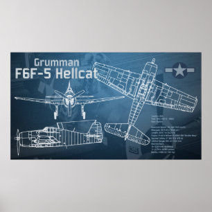 Grumman F6F Hellcat Blueprint Poster