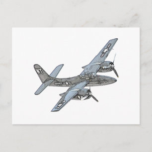 Grumman F7F Tigercat Aircraft Pencil Drawing Postcard