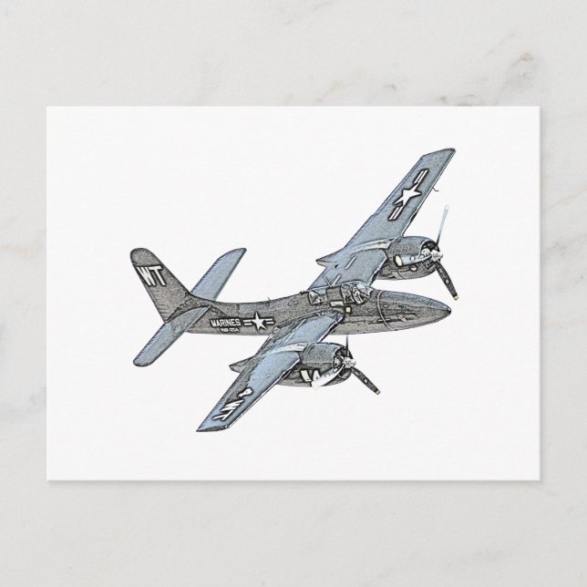 Grumman F7F Tigercat Aircraft Pencil Drawing Postcard (Front)