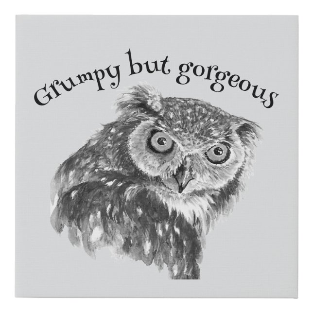 Grump Minimalist Watercolor Print Art Owl Lovers." (Front)