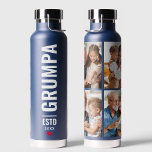 Grumpa | Grandfather Modern 4 Photo Navy Water Bottle<br><div class="desc">Grumpa | Grandfather Modern 4 Photo Navy</div>