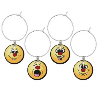 Grumpeys Funny Smiley Faces Set Wine Glass Charm