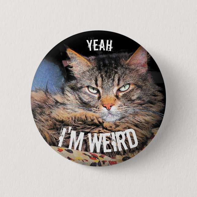 Grumpy Angel, Yeah I'm Weird Cat Meme Button (Front)