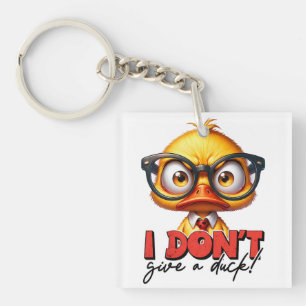 Grumpy Angry Duck Wearing Glasses Funny Saying Keychain