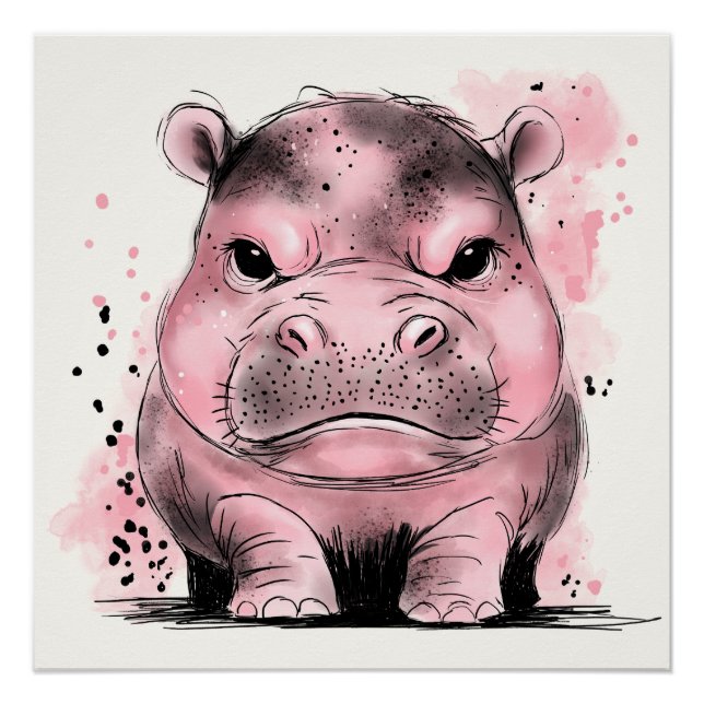 Grumpy Baby Hippo Poster (Front)