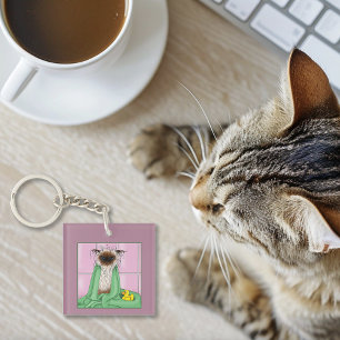 Grumpy Bath Time Himalayan Siamese Cat Funny Logo Keychain