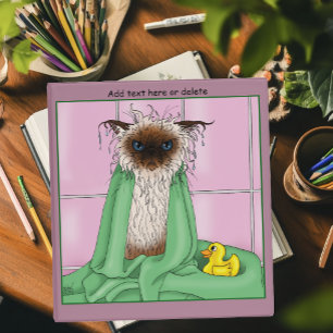 Grumpy Bath Time Himalayan Siamese Cat Funny Pink 3 Ring Binder