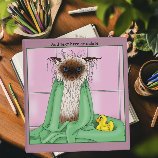 Grumpy Bath Time Himalayan Siamese Cat Funny Pink 3 Ring Binder (Creator Uploaded)
