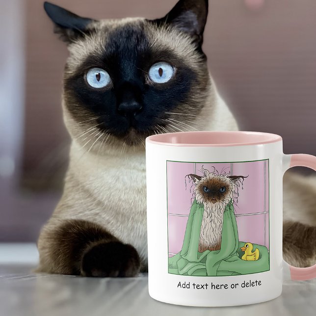 Grumpy Bath Time Himalayan Siamese Cat Funny Pink Mug (Creator Uploaded)