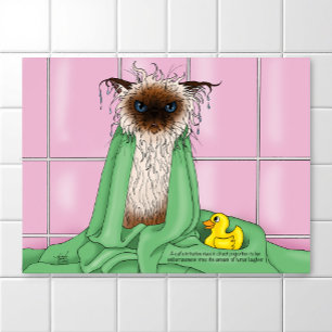 Grumpy Bath Time Himalayan Siamese Cat Funny Pink Poster