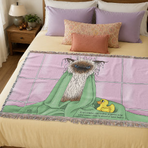Grumpy Bath Time Himalayan Siamese Cat Funny Pink Throw Blanket