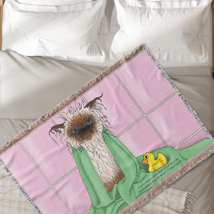 Grumpy Bath Time Himalayan Siamese Cat Funny Pink Throw Blanket