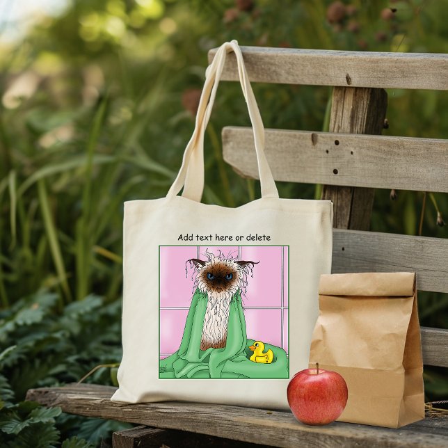 Grumpy Bath Time Himalayan Siamese Cat Funny Pink Tote Bag (Creator Uploaded)