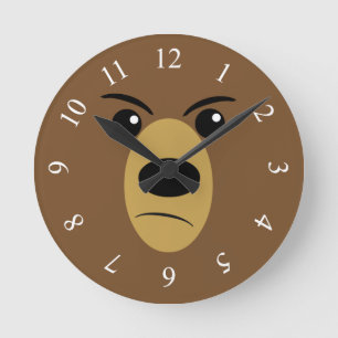 Grumpy Bear Face Round Clock