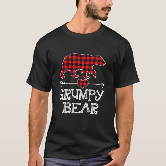 Grumpy Bear , Red Buffalo Plaid Grumpy Bear Pajama T-Shirt (Front)