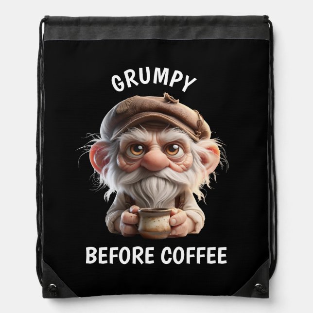 Grumpy Before Coffee Drawstring Bag (Front)