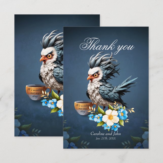 Grumpy Bird on Monday.  Thank You Card (Front/Back)