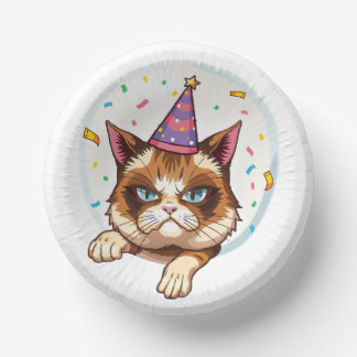 Grumpy Birthday Cat – Party Hat & Confetti Paper Bowls