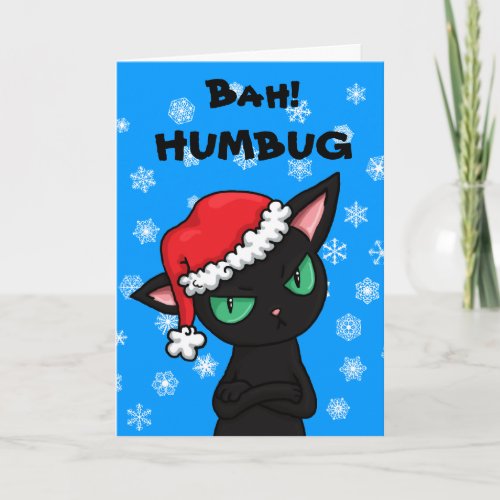 Grumpy Black Cat Bah Humbug Christmas Holiday Card