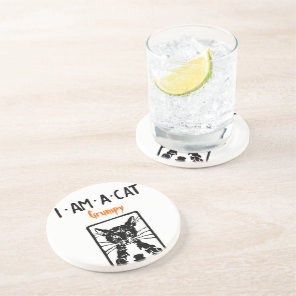 Grumpy Black Cat for the Grumpy Person or Cat Drink Coaster