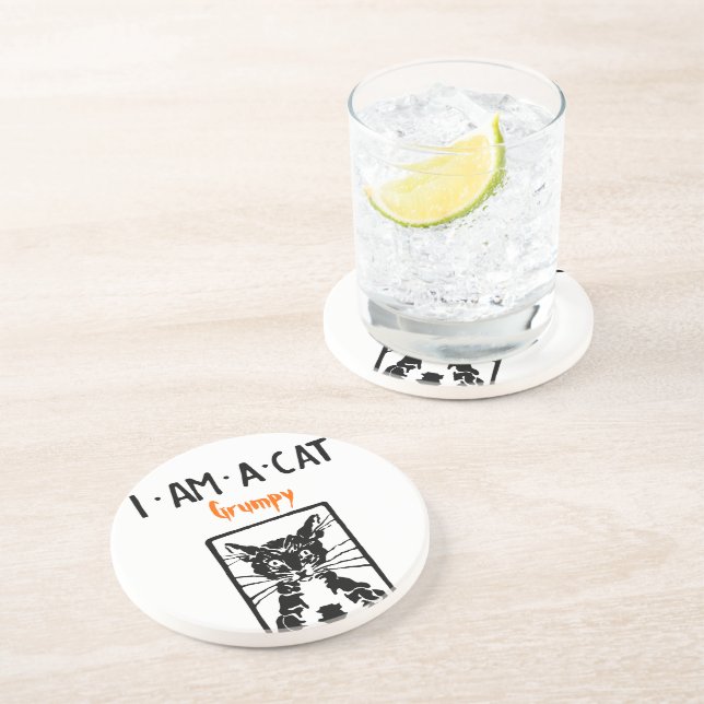 Grumpy Black Cat for the Grumpy Person or Cat Drink Coaster (Side)
