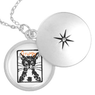 Grumpy Black Cat for the Grumpy Person or Cat Silver Plated Necklace