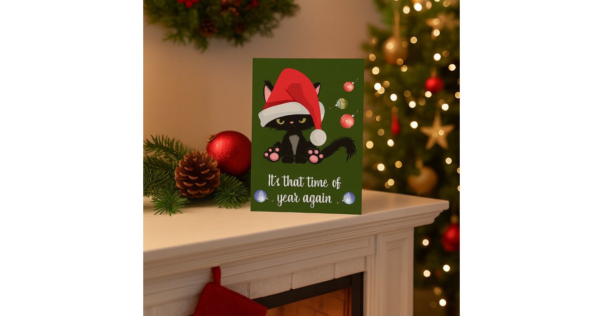 Grumpy Black Cat Funny Christmas Card | Zazzle
