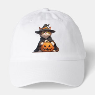 Grumpy Black Cat Holding Pumpkin For Halloween 👻 Hat