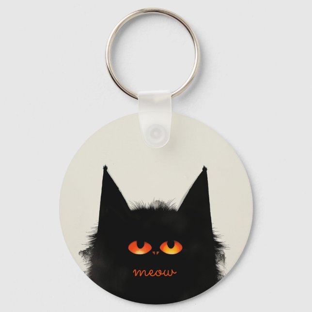 Grumpy Black Cat Keychain (Front)