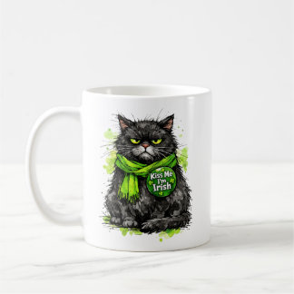 Grumpy Black Cat Kiss Me I'm Irish Funny St. Patri Coffee Mug