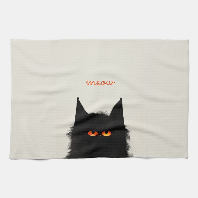 Grumpy Black Cat Kitchen Towel (Horizontal)
