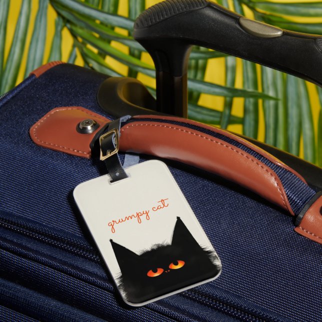 Grumpy Black Cat Luggage Tag (Front Insitu 1)