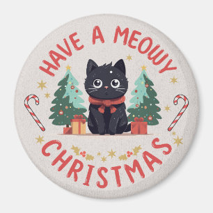 Grumpy Black Cat Meowy Christmas Magnet