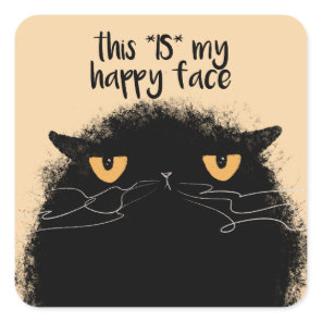 Grumpy black cat square sticker