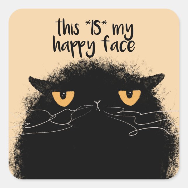 Grumpy black cat square sticker (Front)